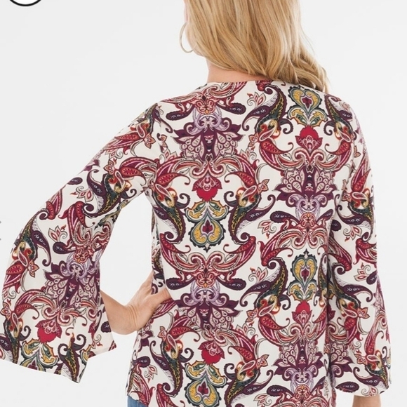 Chicos-3 Multicolored Split sleeve Paisley Pattern Blouse XL Western Festival - Picture 2 of 9